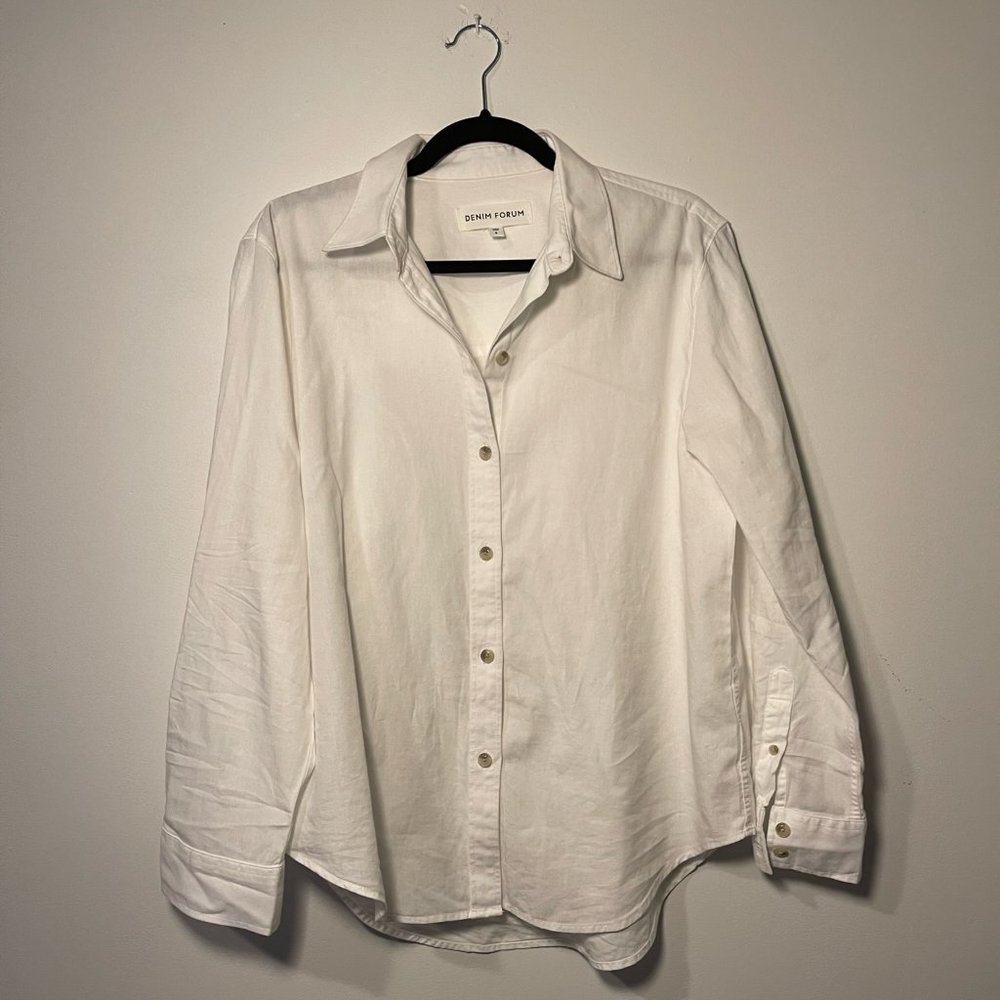 Denim Forum Aritzia Oversized White Linen Button Down Shirt. Small